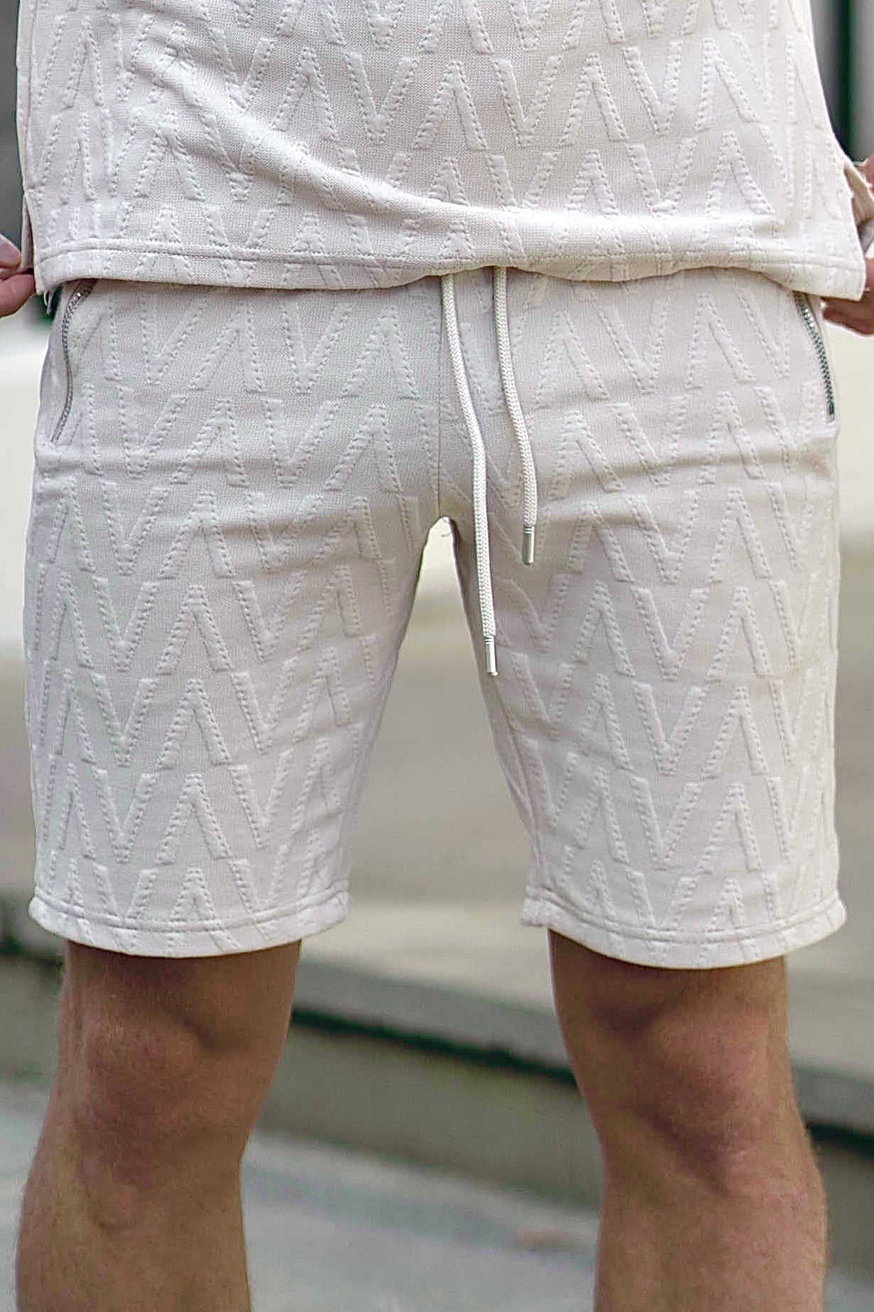 Beige Embossed Essential Shorts