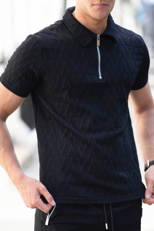 Black Embossed Essential Polo