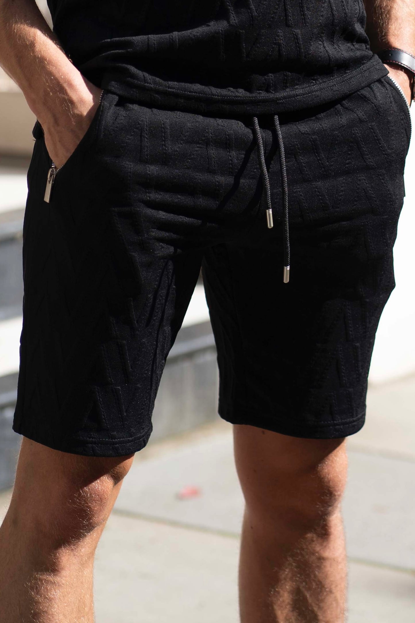 Black Embossed Essential Shorts